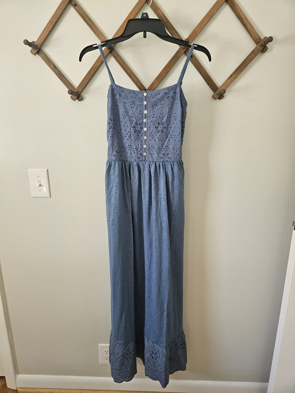 NWT Market And Spruce Blue Eyelet Maxi Dress with Button Front